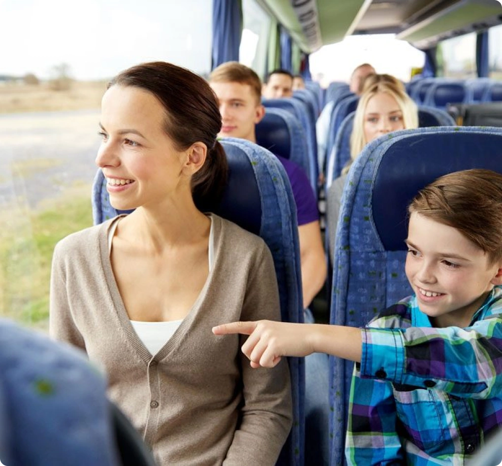 Woman with a boy on a bus